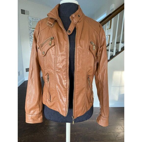Juniors J2 by Jou Jou Euro Fit Faux-Leather Tobacco Light Brown Jacket: size XL - Picture 1 of 6